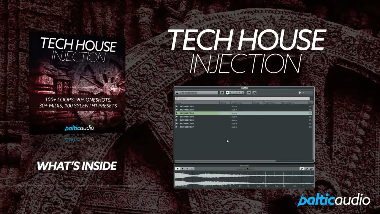 WHAT'S INSIDE - Tech House Injection (100+ Loops, 90+ Oneshots, 100 Sylenth1 Presets, 32 MIDIs)