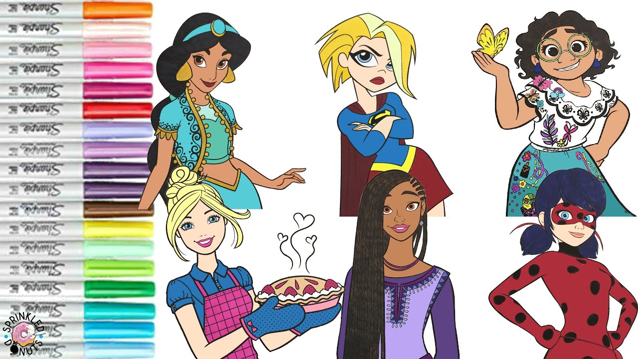 Coloring Book Compilation for Kids Wish Disney Princess Encanto Barbie DC Super Hero Girl Miraculous