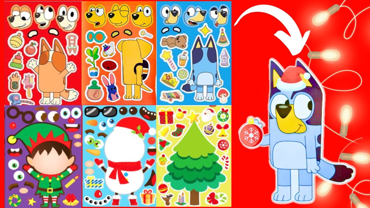 BLUEY Christmas Stickers! DIY Make a Face Stickers with Bluey, Bingo, Lucky