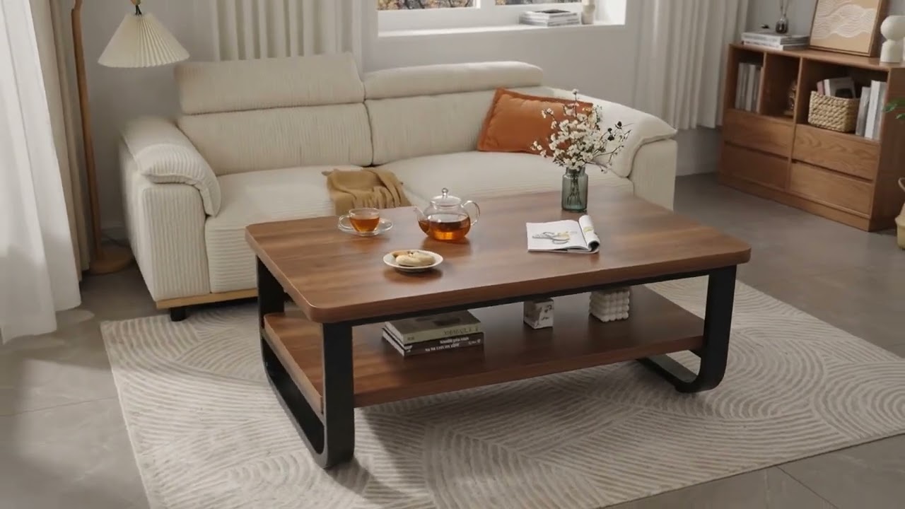 Modern Two-Tier Coffee Table for a Warm Minimalist Living Room ☕ #LivingRoomDecor #ModernFurniture