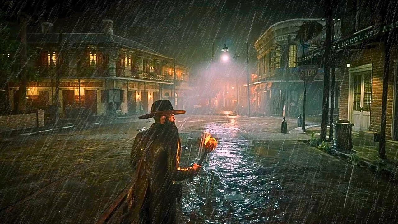 Red Dead Redemption 2 ASMR Thunderstorm Walk Through the City | Rain & Ambient Sounds