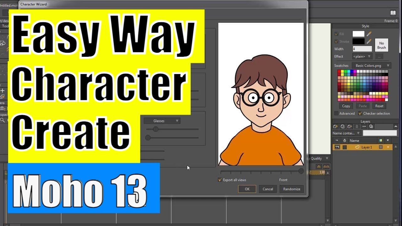 Moho 13.5 character create tutorial and animation