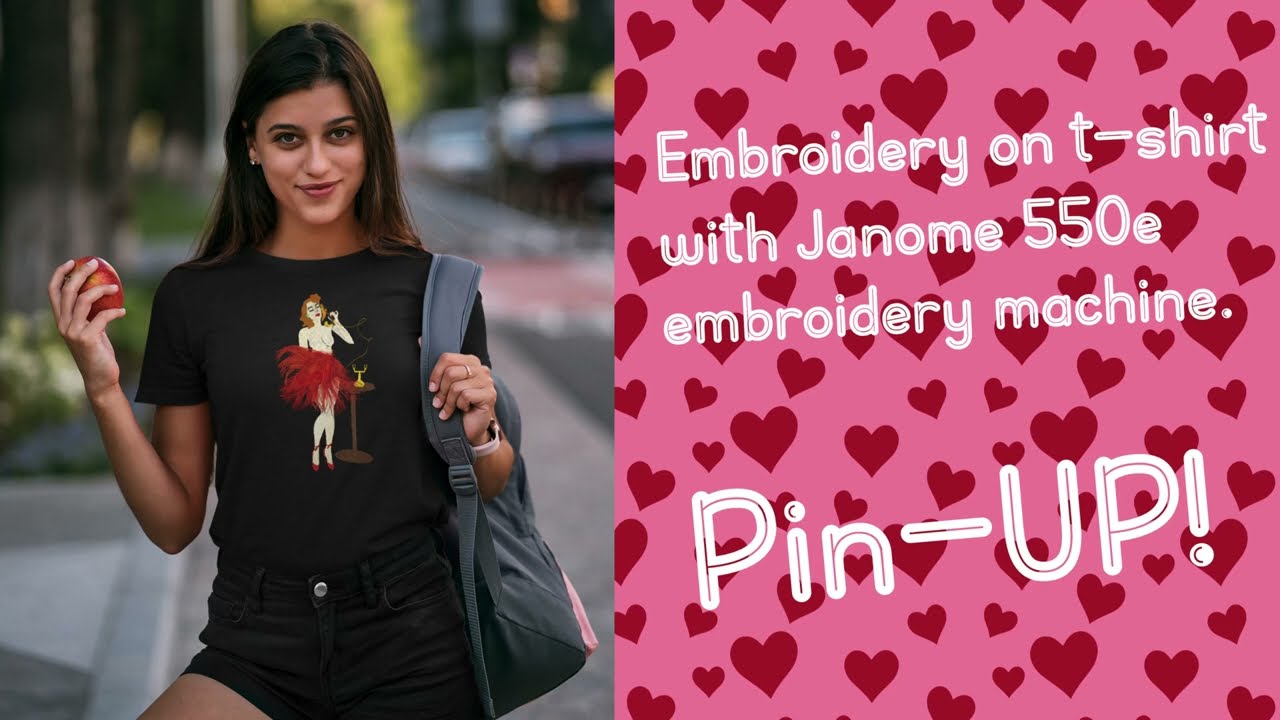 Embroidery Design | Janome 550e | DIY t-shirt | Machine embroidery | Pin up lady | Embroidery art