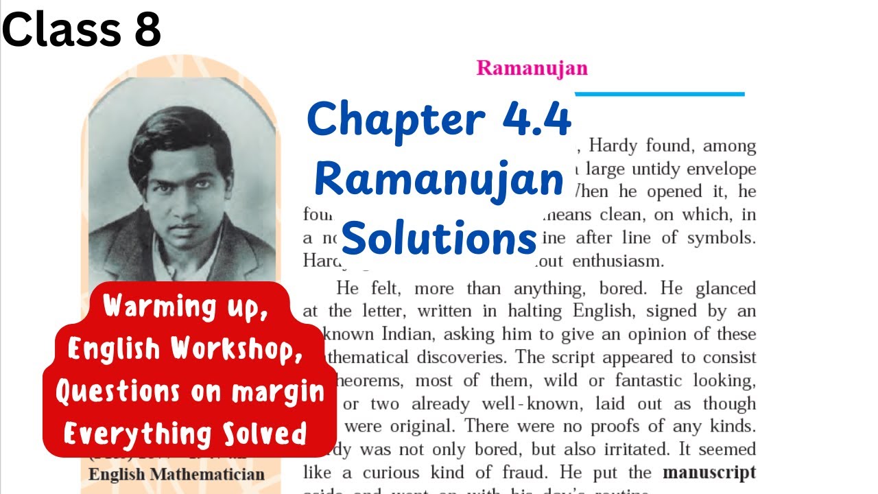 Ramanujan | Chapter 4.4 | English class 8 | Solutions | state board