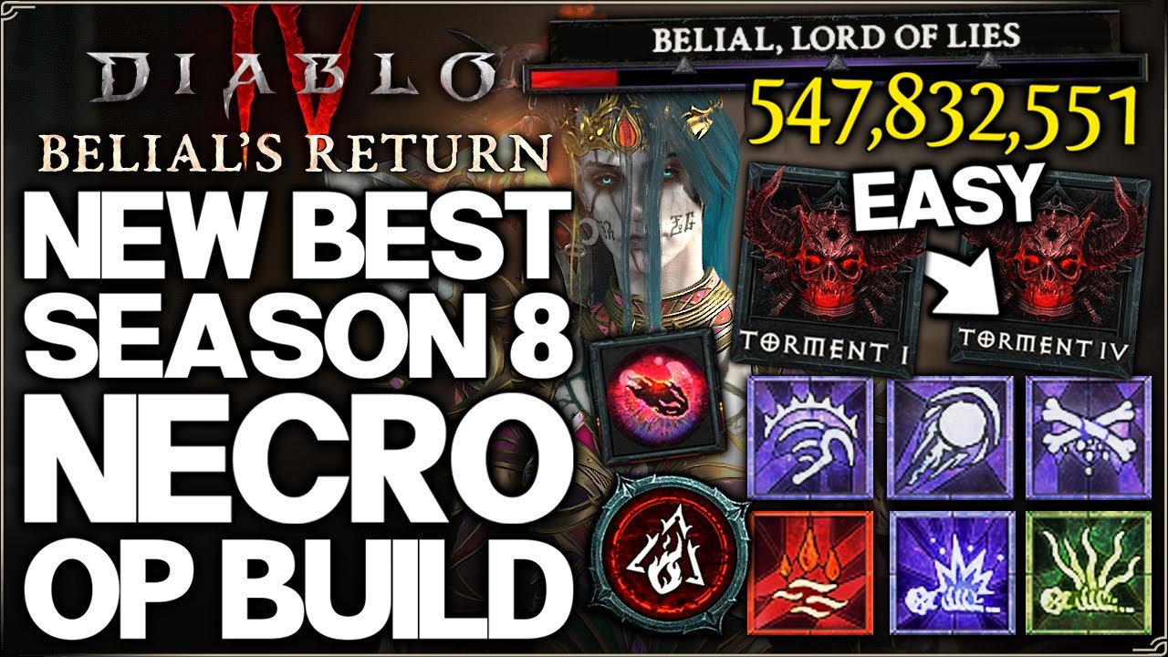 Diablo 4 - New Best S8 HIGHEST DAMAGE Necromancer Build Guide - New OP Blood Wave Fast Torment 4!
