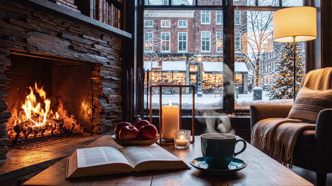 A Quiet Winter Café ❄️ Slow Jazz & Crackling Fireplace for Deep Concentration