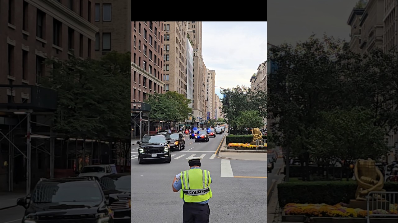 Prime Minister Benjamin Netanyahu leaves New York in a large motorcade - heading for the White House