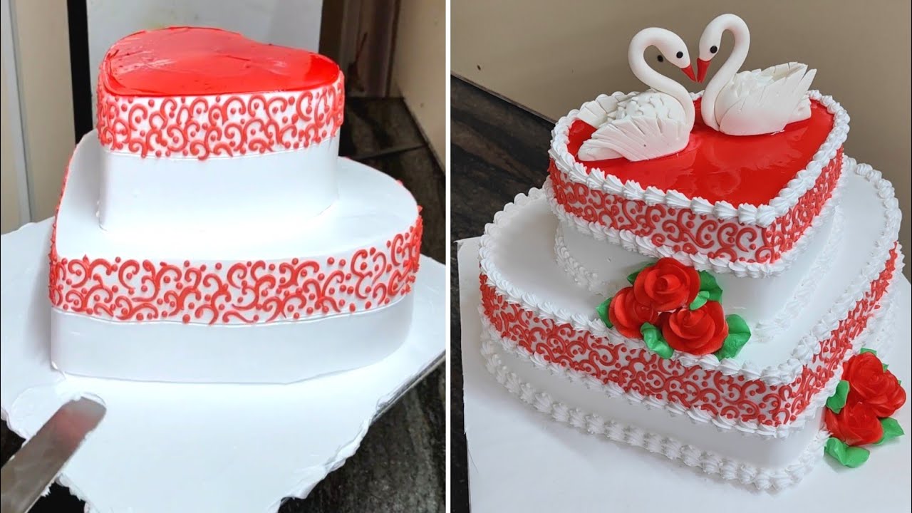 Heart Shape Parfect and Easy Cool Cream Cake | Anniversary Cake Design Heart Shape Cake