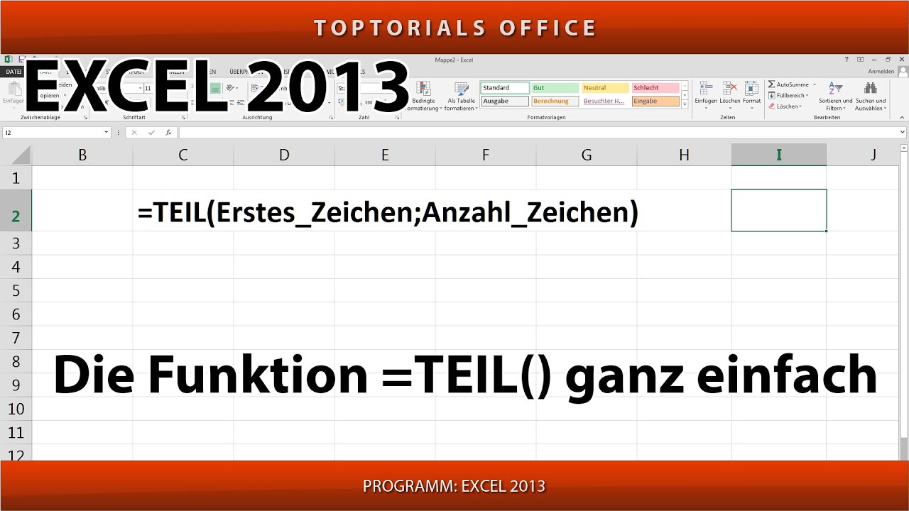 Einen Teil des Textes einer Zelle extrahieren mit TEIL (Excel)