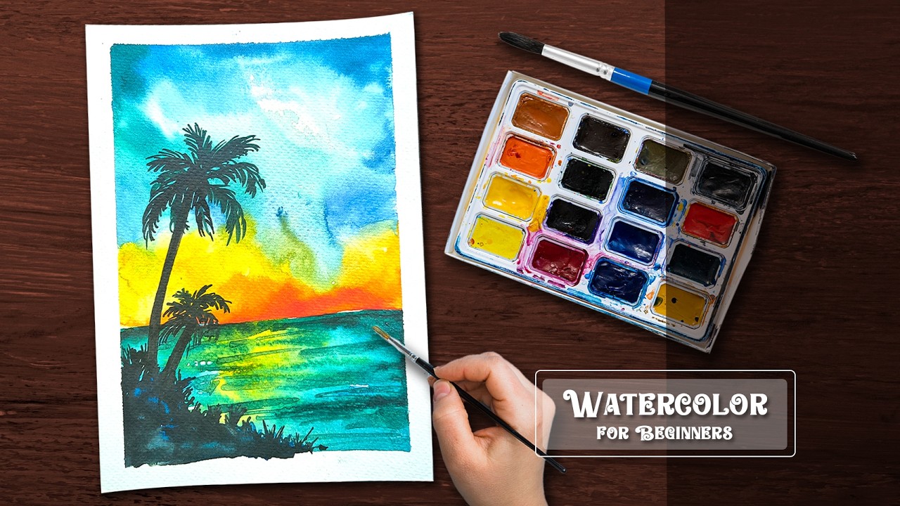 Watercolor Landscape With Me 🎨 Easy Painting for Beginners 👇 #watercolortutorial #watercolorflow