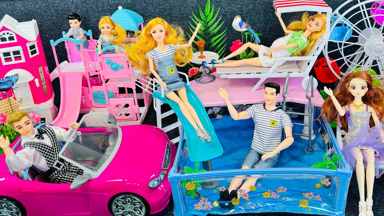 10 Mins Satisfying With Unboxing Cute Barbie Family Swimming Pool Party Play Set |Toys Review |ASMR