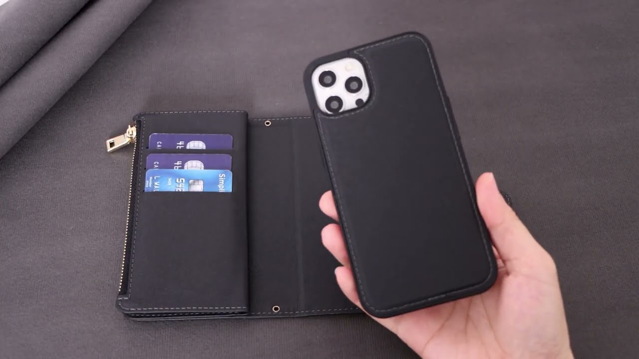 iPhone 13 Detachable Wallet Case with Card Holder and Crossbody Strap, Magsafe Compatible