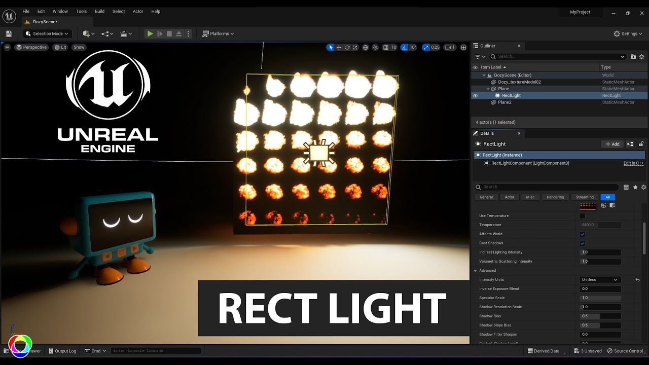 Rect Light - Rectangular Area Light Basics. Unreal Engine Tutorial for beginners.