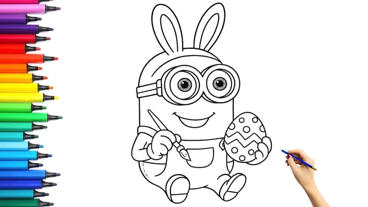 Easter Minion Bunny Drawing, Painting & Coloring for Kids | Easy Easter Egg Art