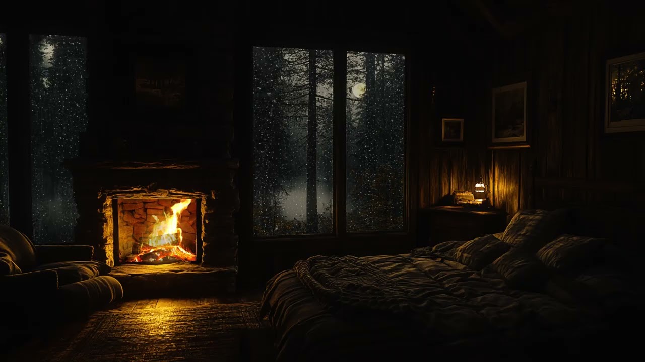 Soothing Rain and Firelight at Night | Gentle Ambience for Inner Peace and Restful Sleep