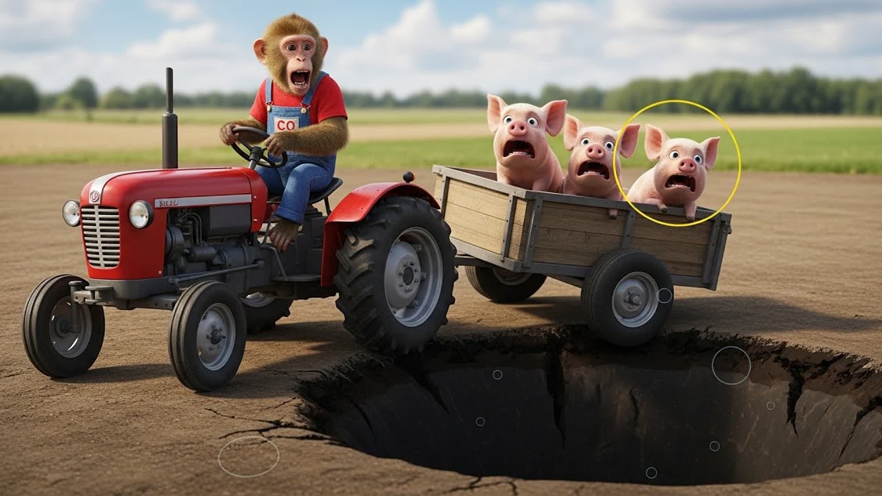Monkey CO Drives the Excavator to Rescue the Piglets from a Sinkhole 🐒🐖