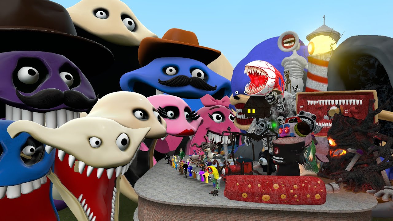 ALL ROBLOX HUNGRY WORM AND HUNGRY SNAKE FAMILIES VS ALL MONSTERS (Garry's Mod)