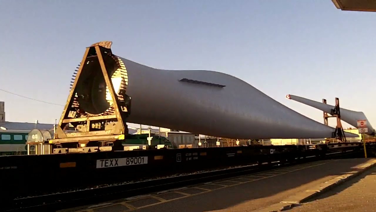 LAST WINDMILL BLADES/CN X319 w/ CN Engine 3227 (CN100) Running Solo leads this 294 axle, EB Windmill