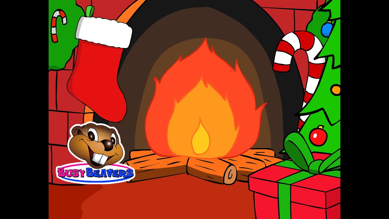 Christmas Yule Log Fireplace | 3 Hours | Holiday Cartoon Fire with Crackling Sound by Busy Beavers