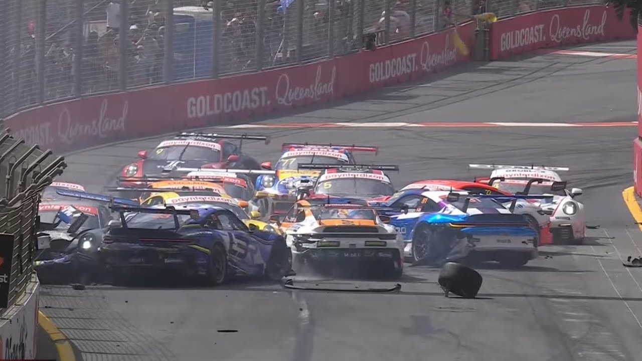 Huge Pile Up Crash | Porsche Carrera Cup Australia 2025 | Gold Coast Race 1