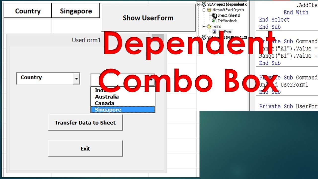 VBA Tutorial for Dependent Combo Boxes on UserForm - VBA Example
