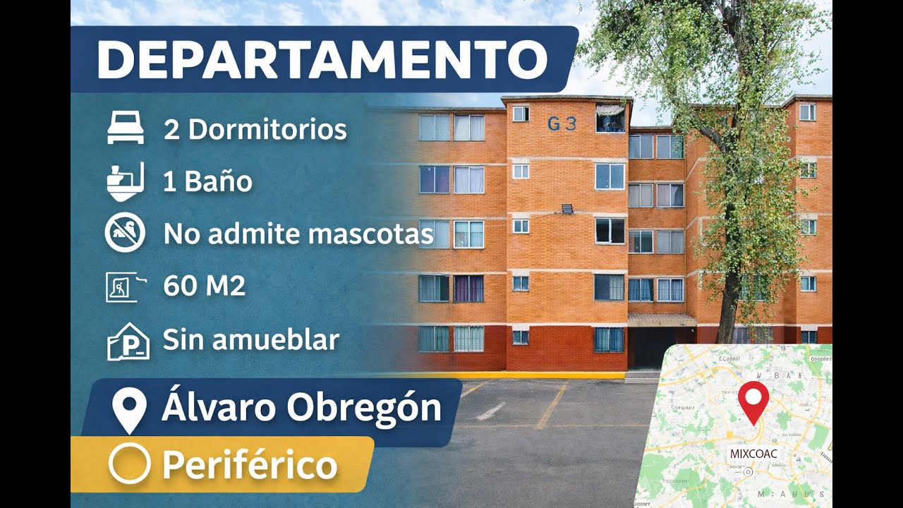 Departamento en renta en Álvaro Obregón | 2 recámaras cerca de Periférico y Costco ID 165151 01