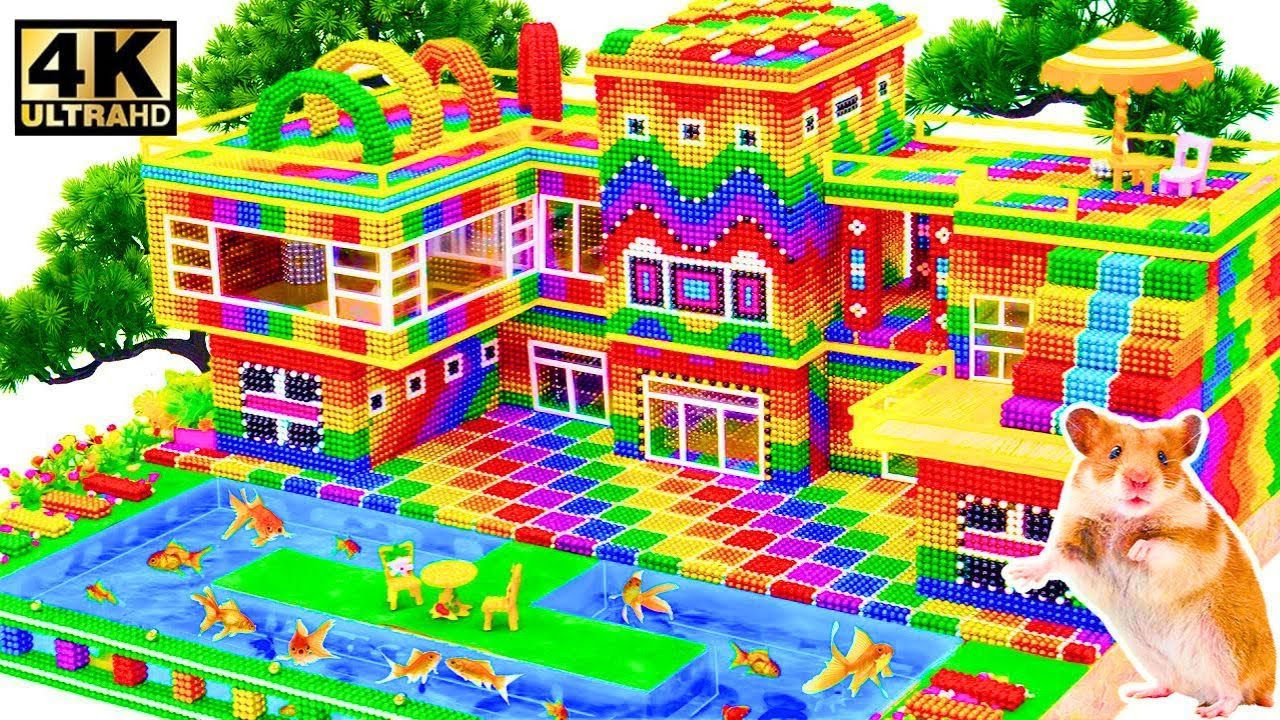 How To Build The BEST Beautiful Villa Has Triangle Swimming Pool Glass Elevator From Magnetic Balls