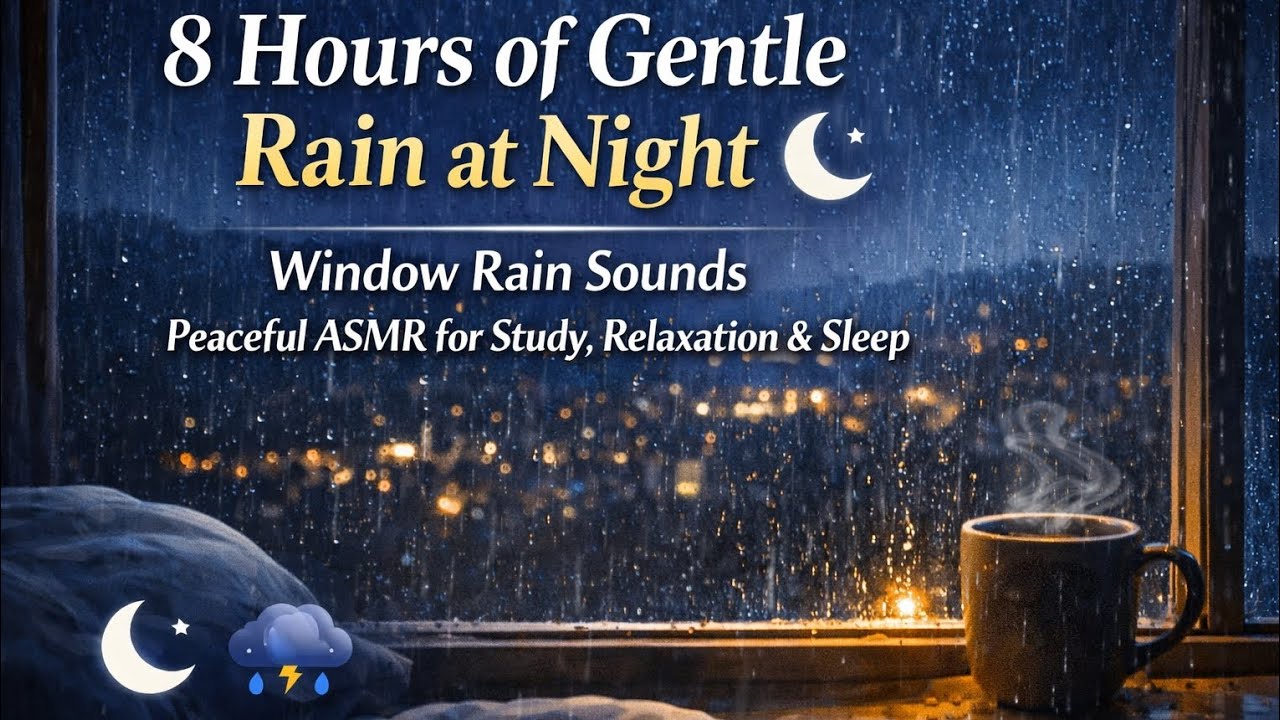 8 Hours of Gentle Rain at Night 🌙 Window Rain Sounds | Peaceful ASMR for Study, Relaxation & Sleep”