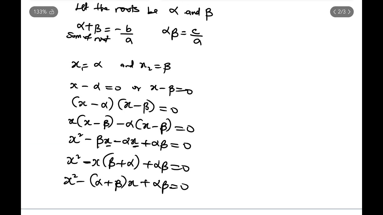 Finding quadratic Equations