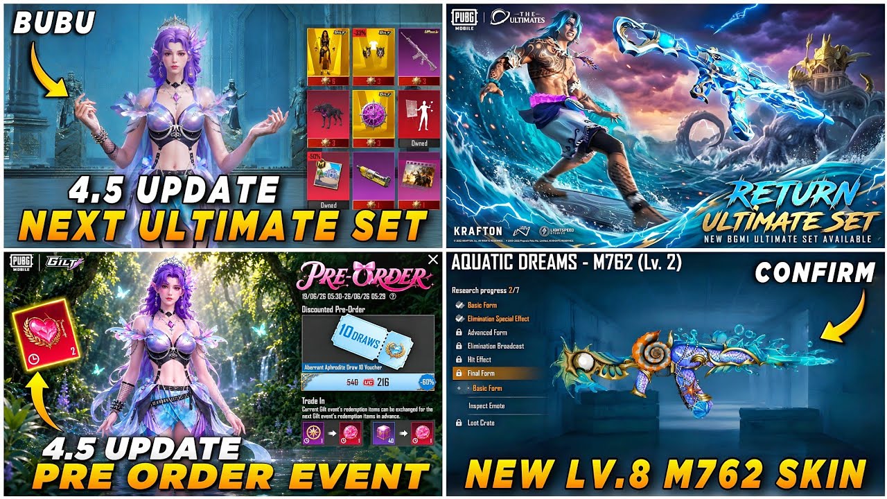 🔴 NEXT ULTIMATE SET 4.5 ✅ TIDAL EMBRACE M416 RETURN 💦 NEW LV.8 M762 SKIN LEAKS😍 NEXT PRE ORDER EVENT