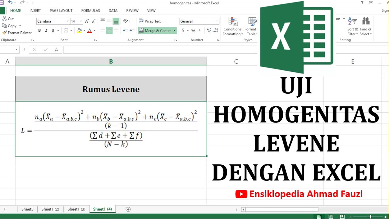 Cara Melakukan Uji Homogenitas Levene Menggunakan Microsoft Excel
