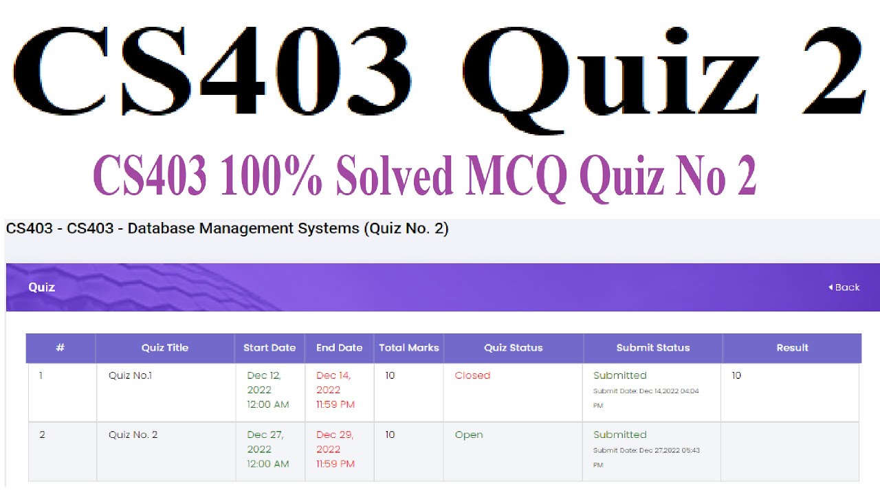 CS 403 mid preparation | CS403 Quiz 2 | CS403 100% Solved MCQ Quiz No 2 - CS403 Quiz 2 Solved