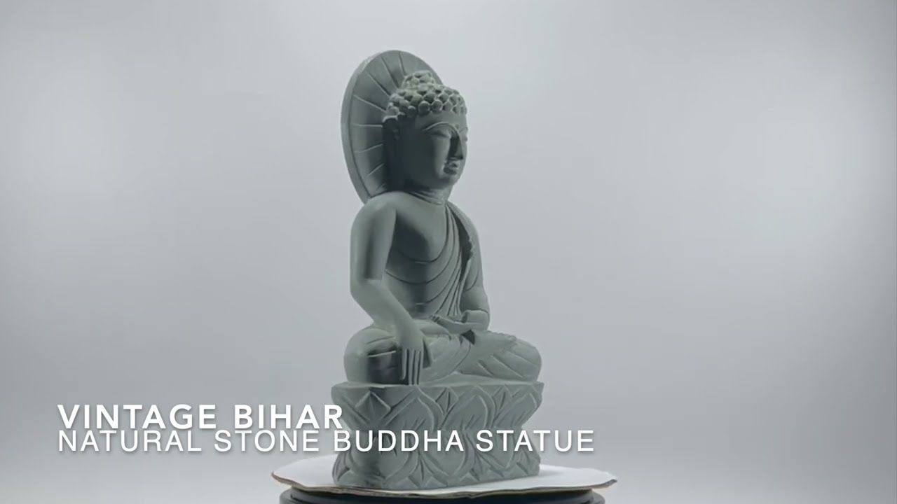 Vintage Bihar Handcarved Natural Stone Buddha Statue