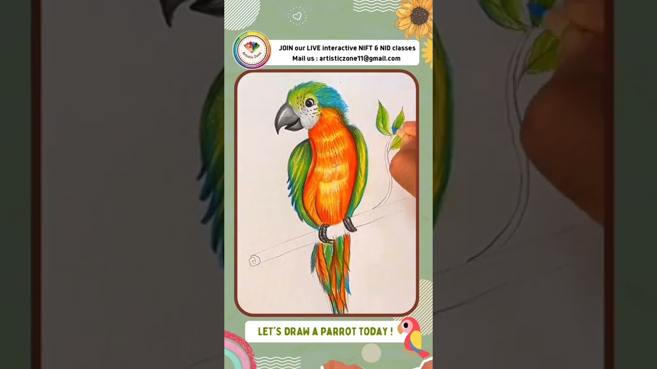 STEP BY STEP PARROT DRAWING TUTORIAL | ARTISTIC ZONE #shorts #drawing