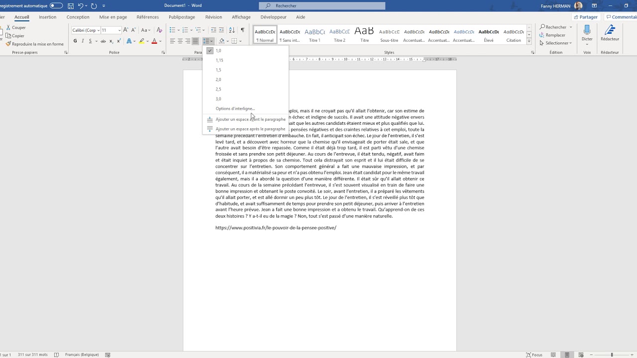 Word Office 365   interlignes et espacement paragraphes