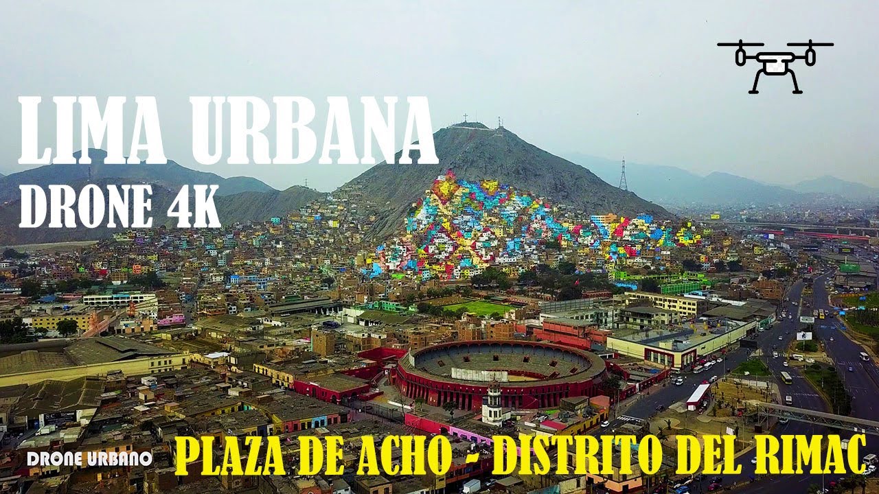 Lima urbano drone 4k | zona Plaza de Acho y vistas del Cerro San Cristóbal - El Rimac