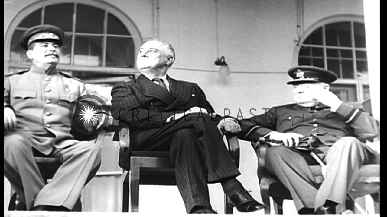 Winston Churchill, Franklin Roosevelt and Joseph Stalin pose for photographs in T...HD Stock Footage