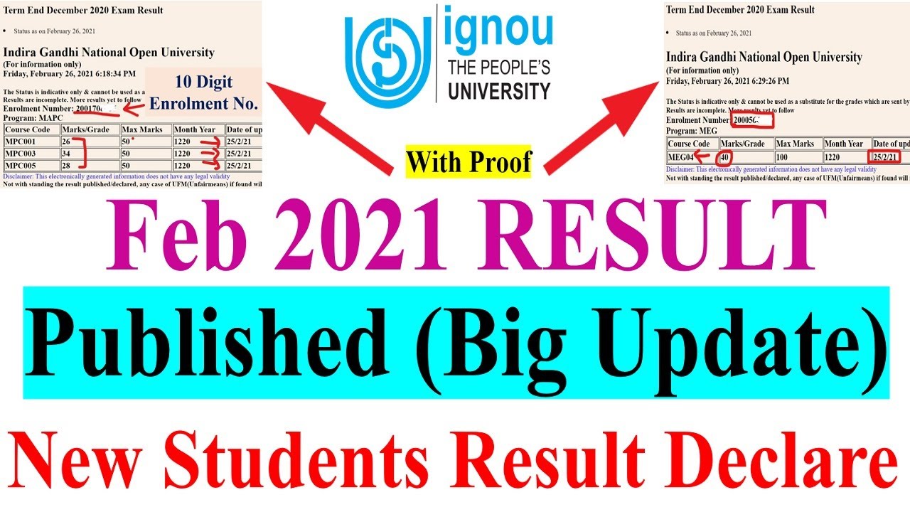 IGNOU FEB 2021 EXAM RESULT New Students Result  Declare (With Proof ) | RESULT 3rd Update Published
