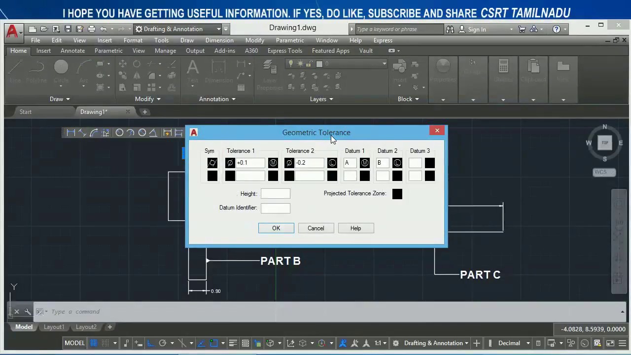 133 (DIMTOOL) (TOL) TOLERANCE COMMAND AUTOCAD, GEOMETRIC TOLERANCE DIALOG BOX AUTOCAD