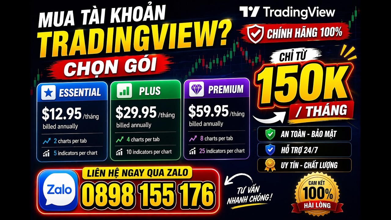 Mua t&agrave;i khoản TradingView? Chọn g&oacute;i Essential/Plus/Premium + Đăng k&yacute; CH&Iacute;NH H&Atilde;NG (2026)