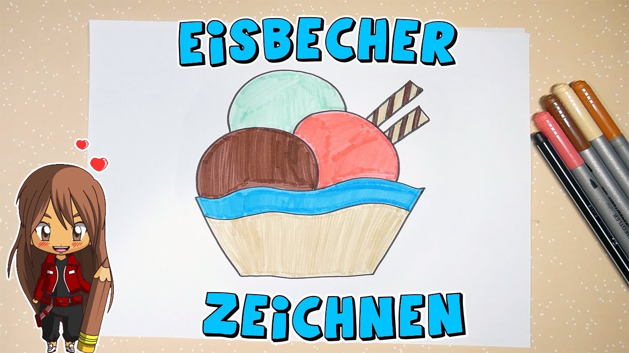 Eisbecher einfach malen f&uuml;r Kinder | ab 5 Jahren | Malen mit Evi | deutsch