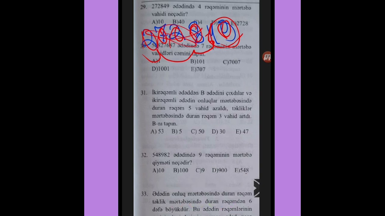 4-cü sinif lisey sualları