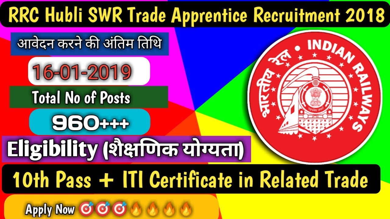 RRC SWR HUBLI APPRENTICE RECRUITMENT 2019 | RAILWAY NEW  VACANCY