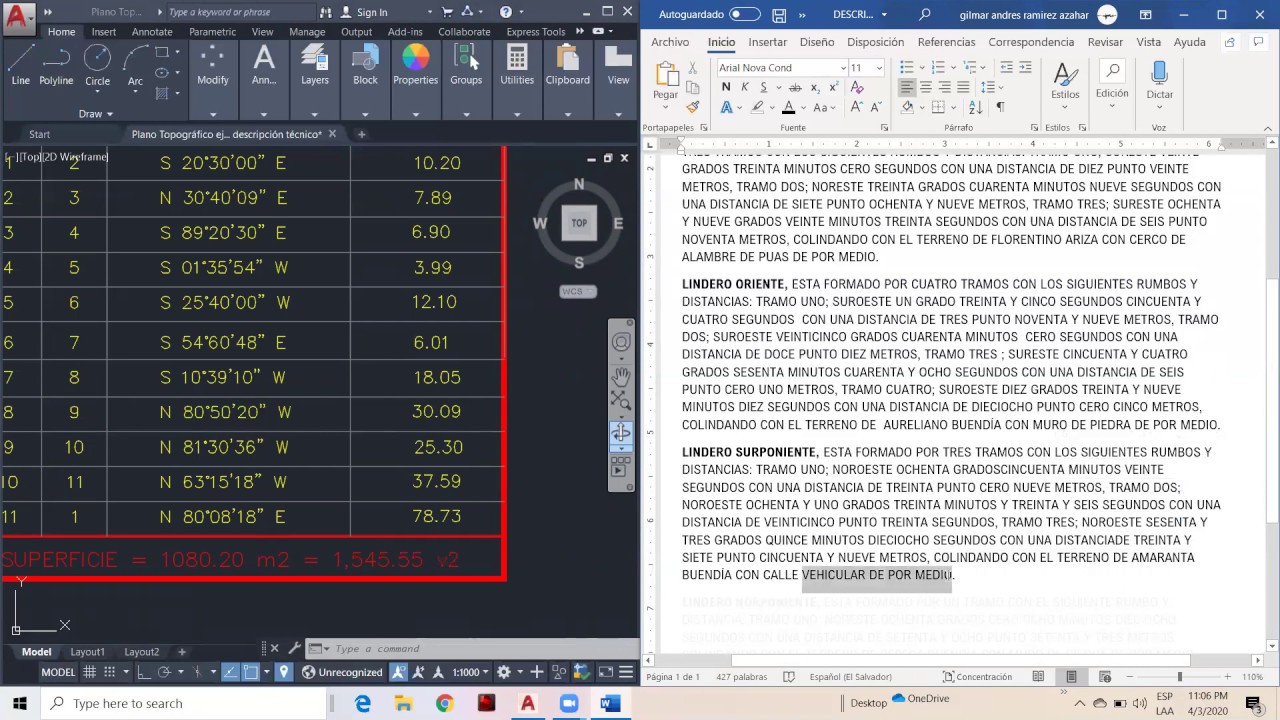 Descripción Técnica o Memoria Descriptiva de un Plano Topográfico.