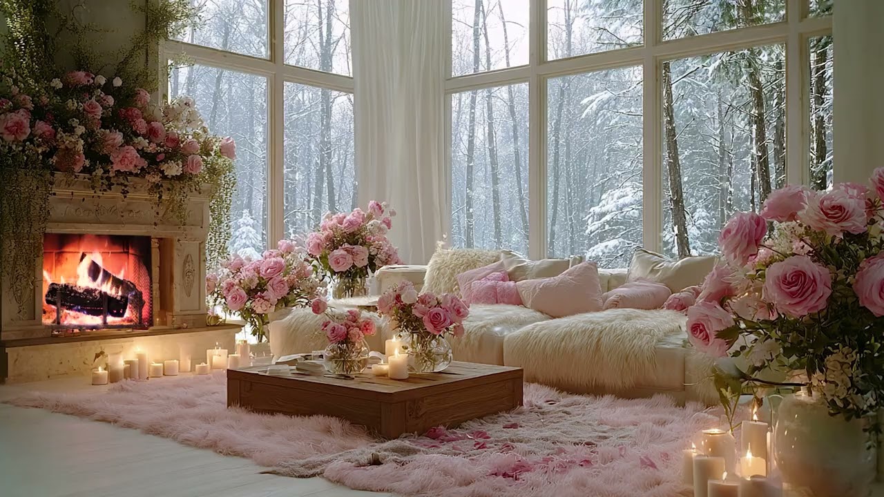 Warm the Soul with Winter Snow Wind Outside and Cozy Fireplace Sounds Inside the Room