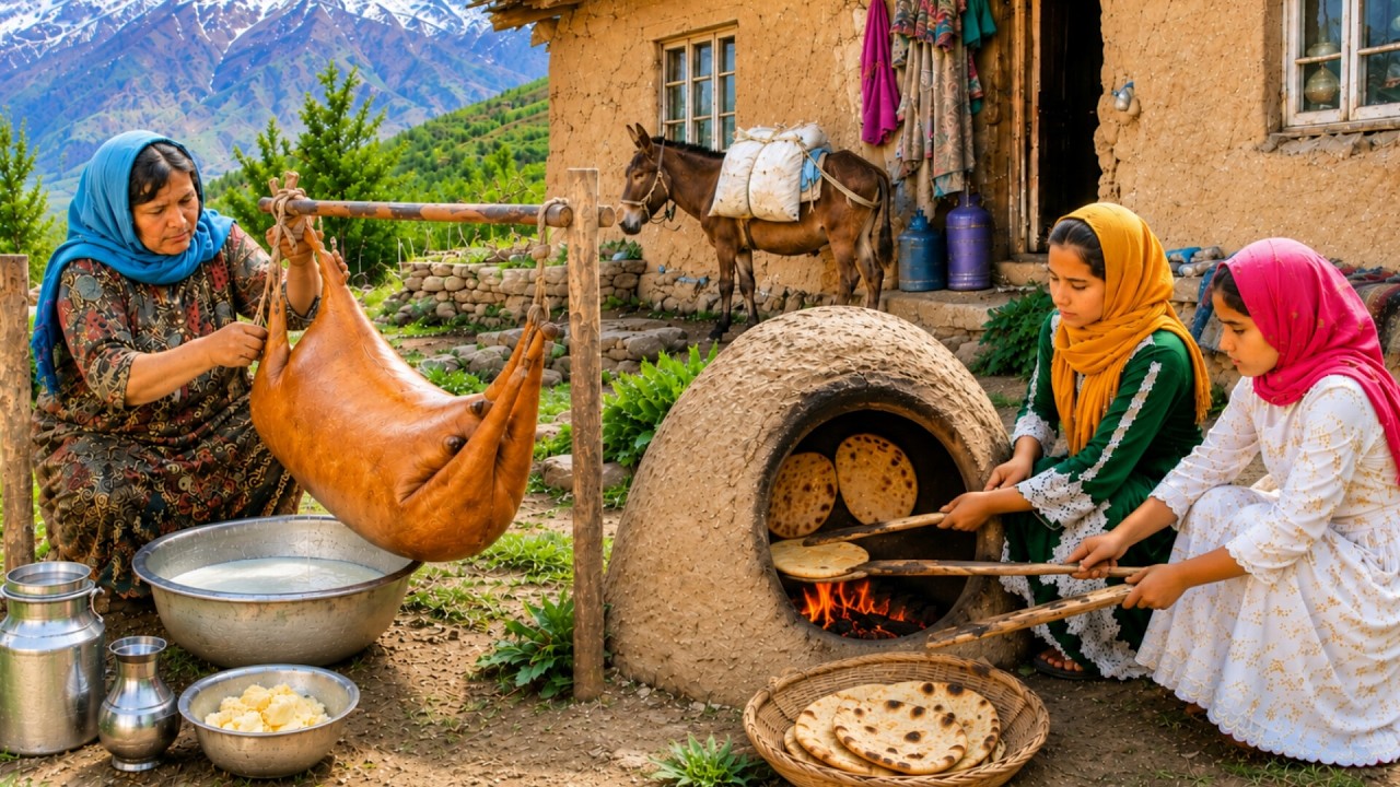 Harsh Rural Life in Afghanistan | Making Fresh Doogh & Butter with Hot Tandoori Bread