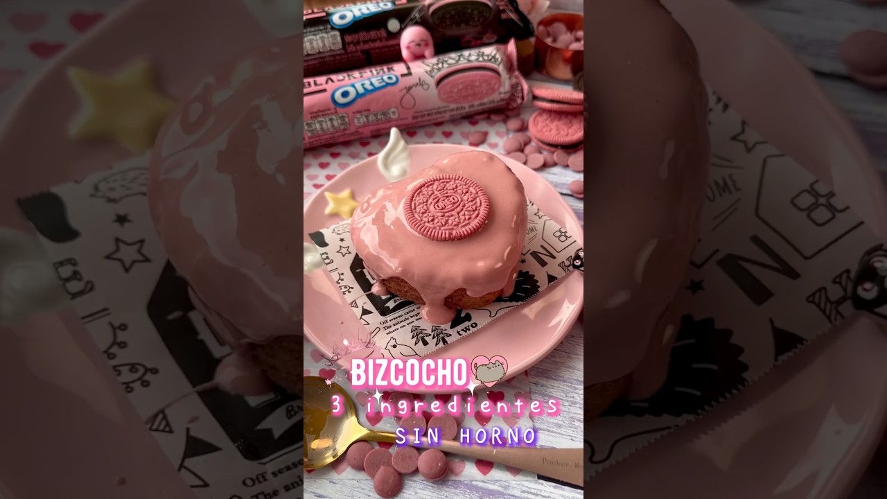 Oreos rosas 💖 BIZCOCHO sin horno, con solo 3 ingredientes #recetas #recetasfaciles #kawaii
