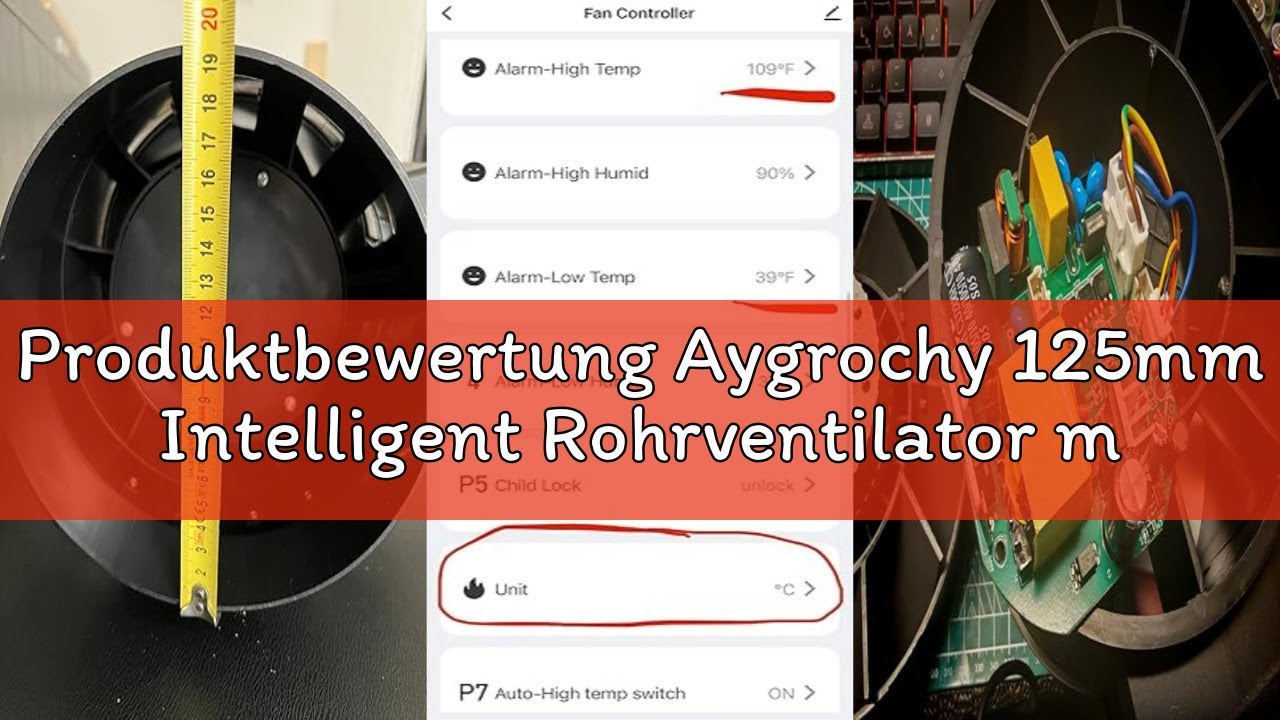 Produktbewertung Aygrochy 125mm Intelligent Rohrventilator mit Temperatur- und Feuchtigkeitsregler,