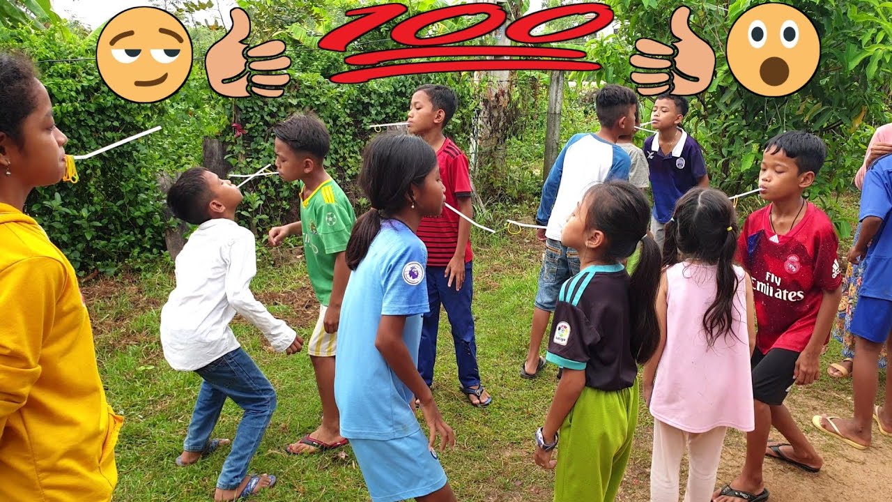 Pass Rubber Bands By Mouth With Tube | Fun Outdoor Games