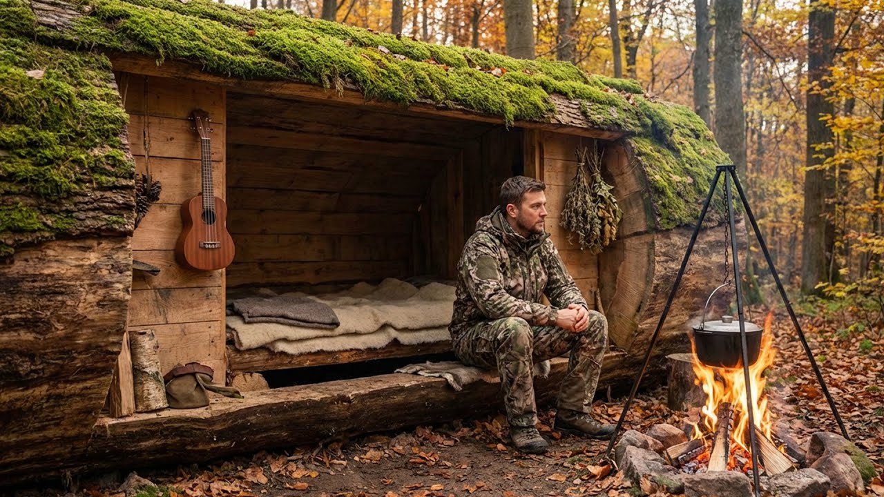 I Built a Secret World INSIDE a Giant Fallen Tree